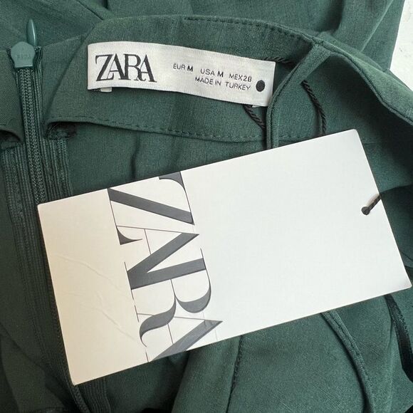 Zara Draped Linen Blend Dress in Bottle Green Medium - Picture 14 of 14